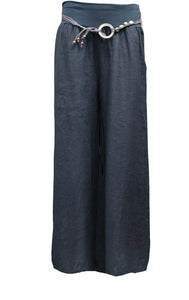 Linen Wide Leg Trousers With Belt