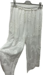 White Elegant Embroidered Detail Trousers