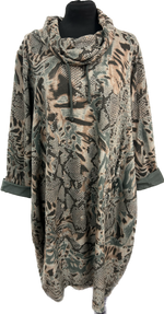 Animal Print Cowl Neck Tunic Dress (12-18)