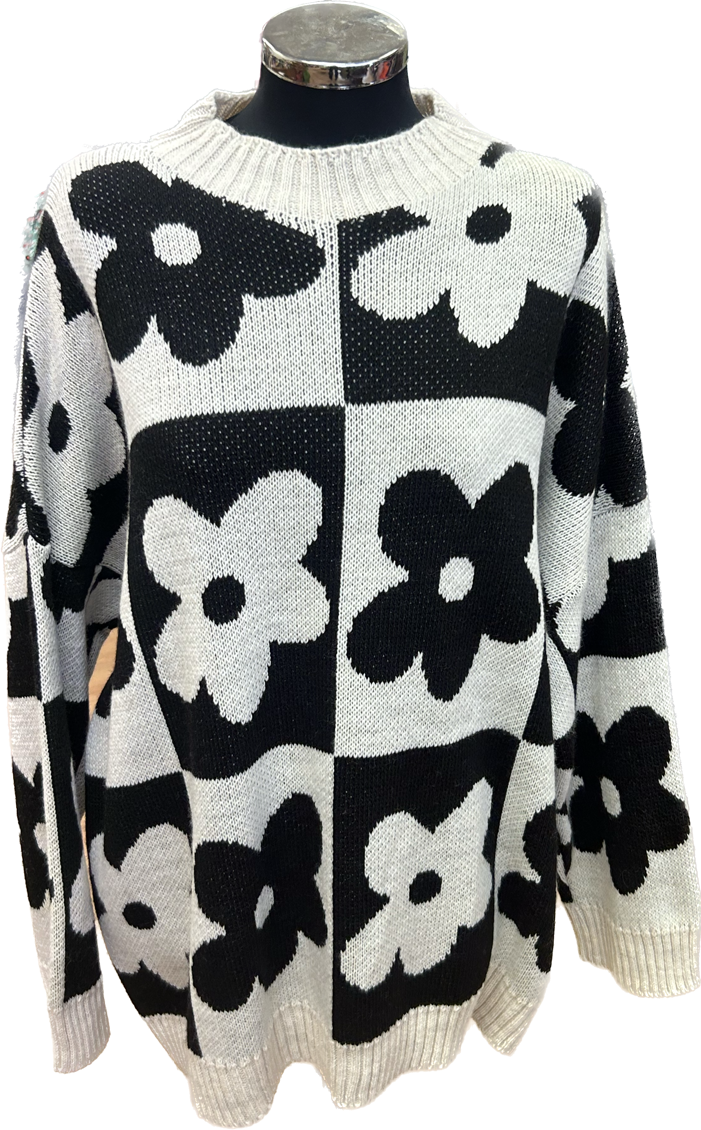 Plus Size Mono Flower Knit Relaxed Fit Jumper (14-22)