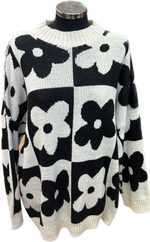 Plus Size Mono Flower Knit Relaxed Fit Jumper (14-22)