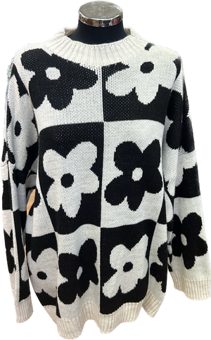 Plus Size Mono Flower Knit Relaxed Fit Jumper (14-22)