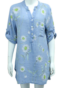 Daisy Print Shirt - cotton / linen mix
