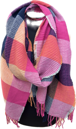 Multi Check Super Soft Ribbed Scarf