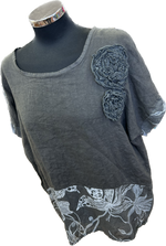 Grey Linen Top with Flower Detail (12-16)