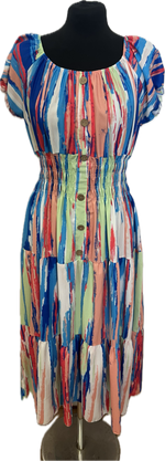 Super Flattering Multi Colour Maxi Dress with Button Detail (10-18)