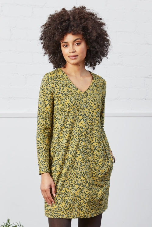 V Neck Cotton Jersey Tunic Dress - Kelp Green