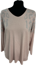 Diamanté Animal Print Embellished Shoulder Detail Fine Knit Jumper (12-18)