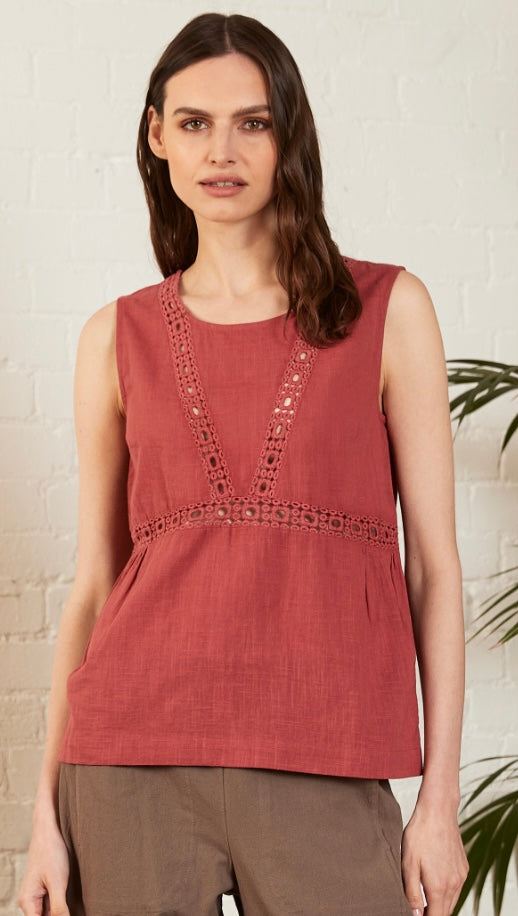 Raspberry Cotton Lace Sleeveless Top