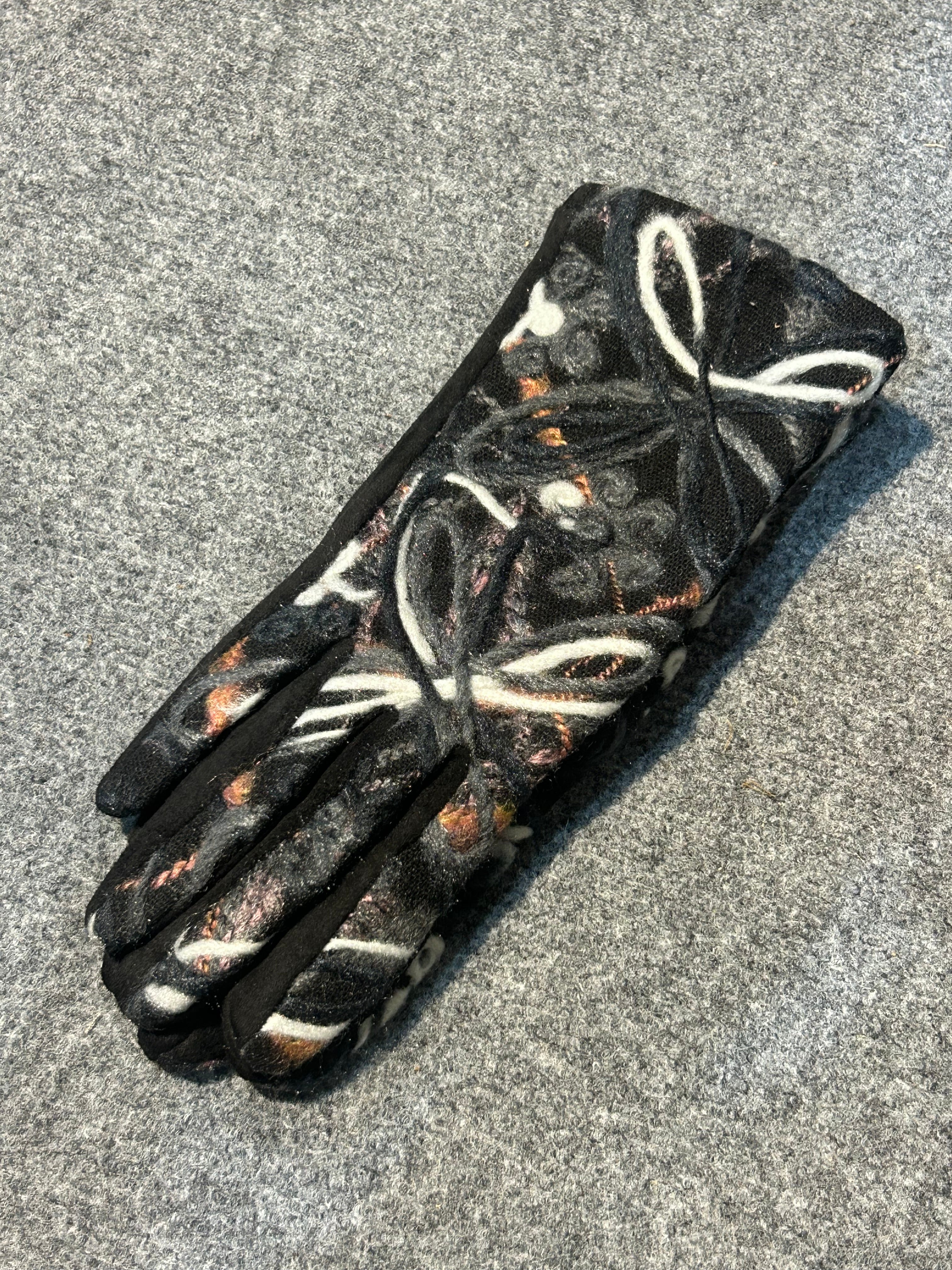 Abstract Floral Design Needle Felted Gloves