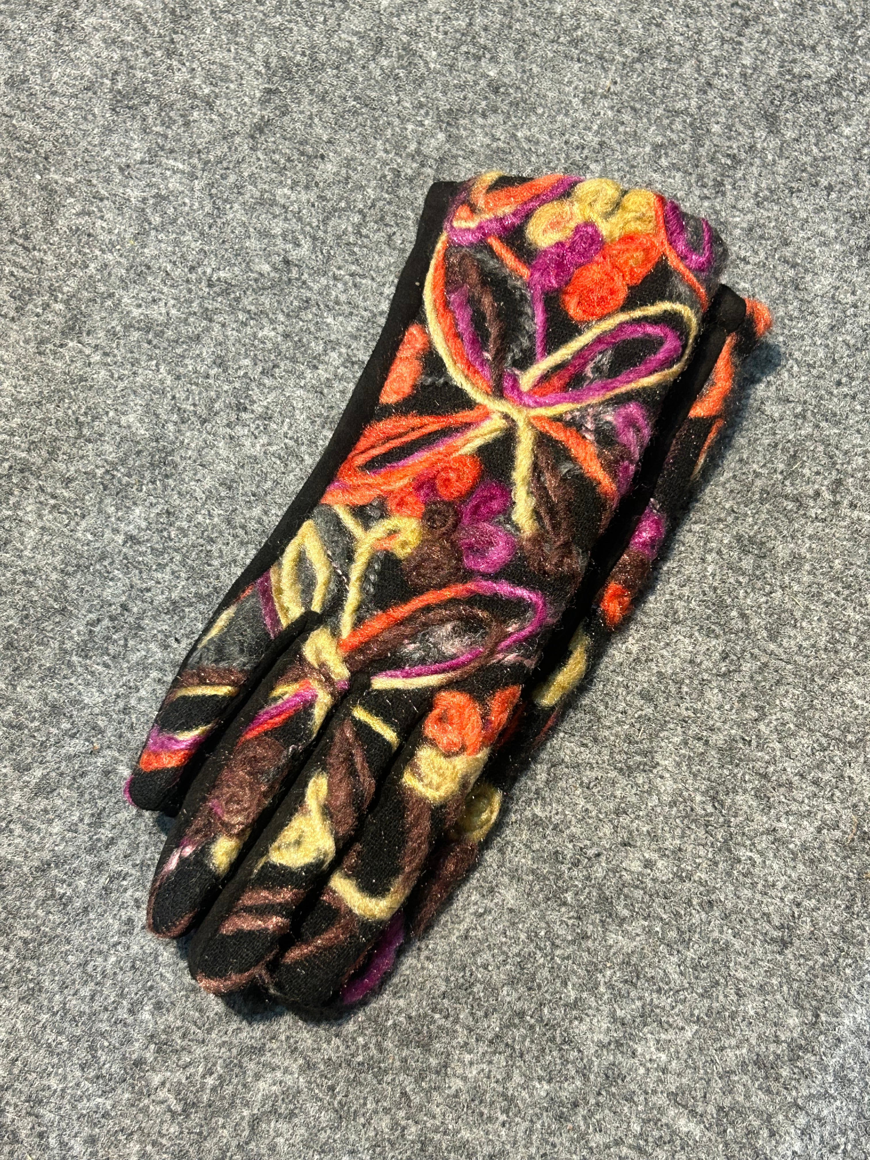 Abstract Floral Design Needle Felted Gloves