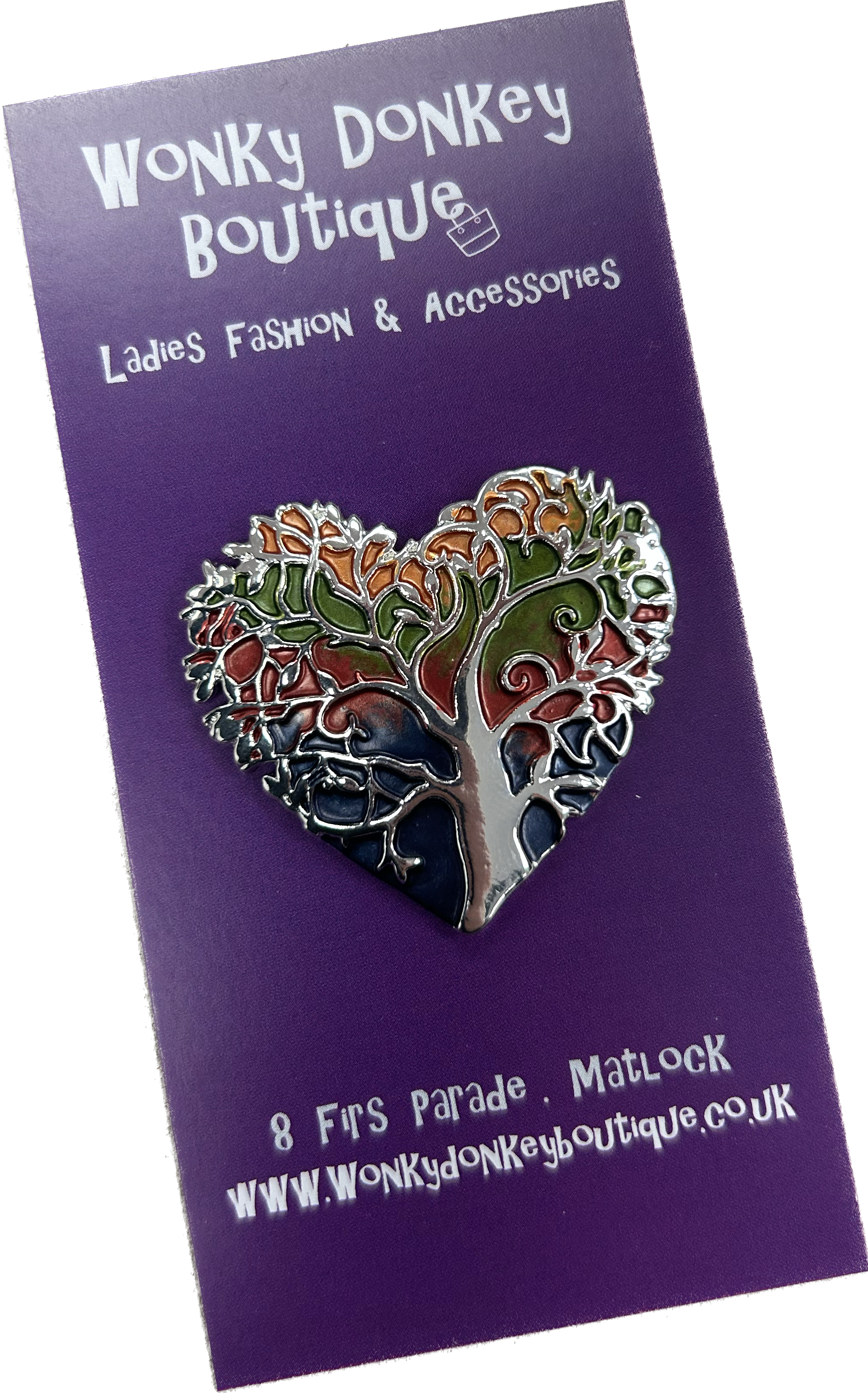Heart Shape Tree of Life Magnetic Brooch Wonky Donkey Boutique