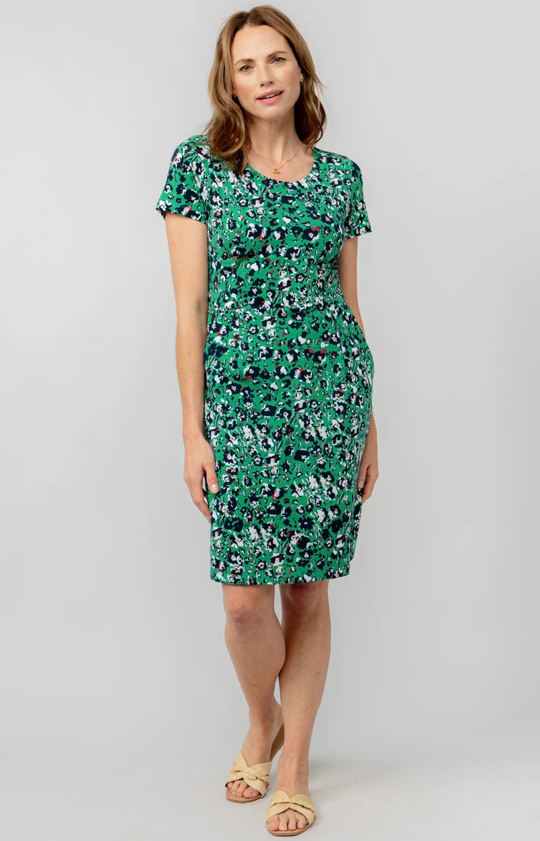 Green Uplands Cotton Jersey Dress - Prairie Print