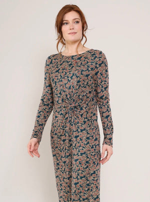 Twist Front Trailing Floral Jersey Dress