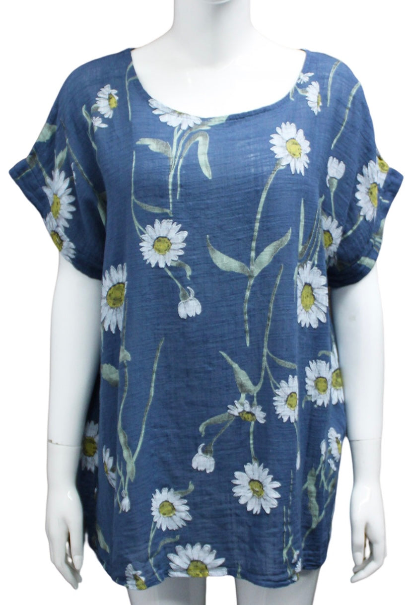 Daisy Print Short Sleeve Cotton Top (10-16)