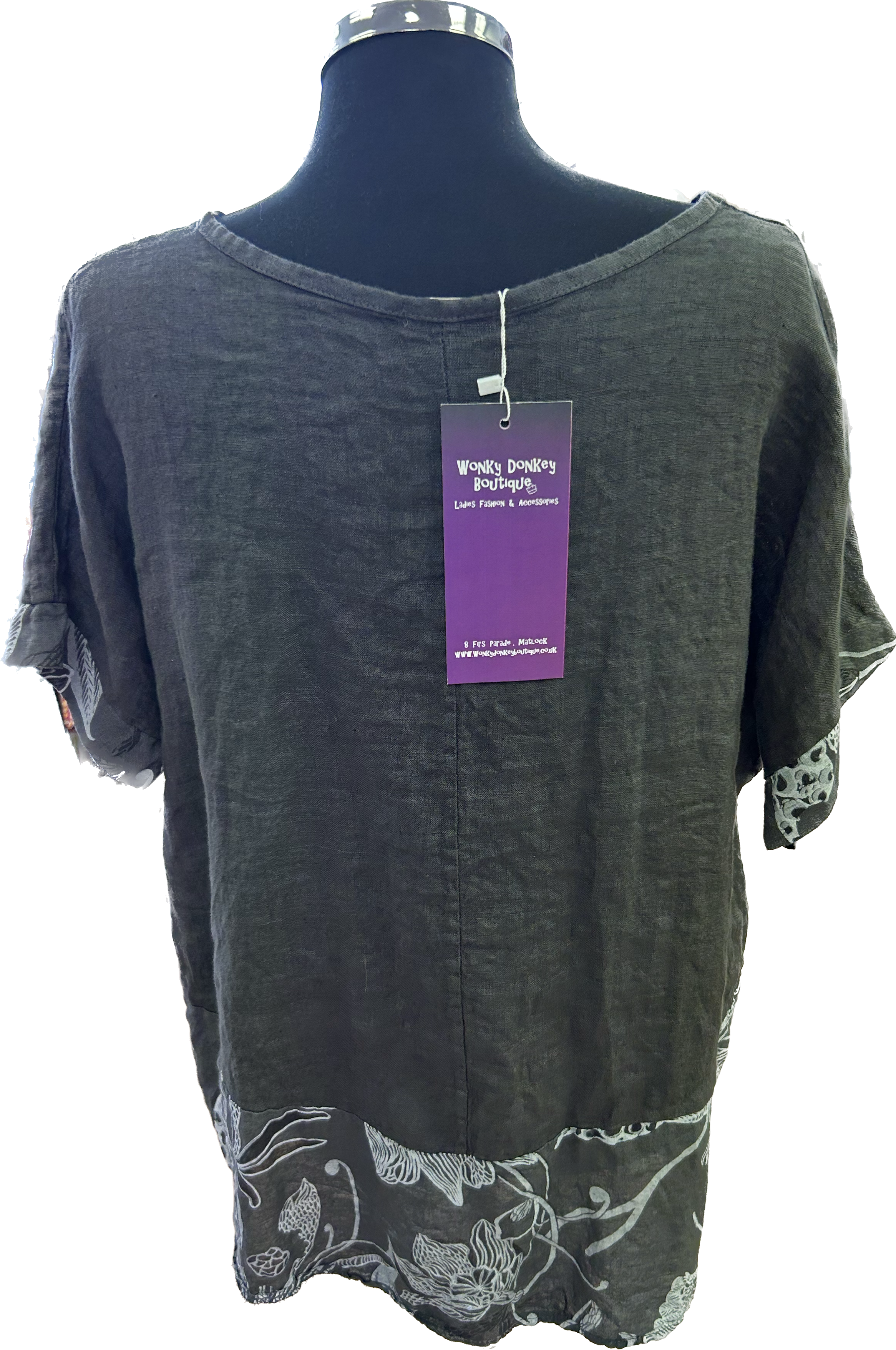 Grey Linen Top with Flower Detail (12-16)