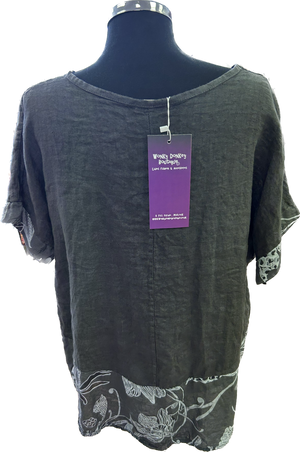 Grey Linen Top with Flower Detail (12-16)
