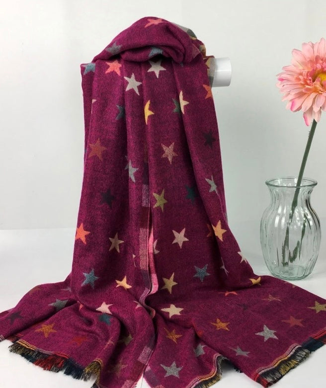 Star Print Reversible Winter Scarf