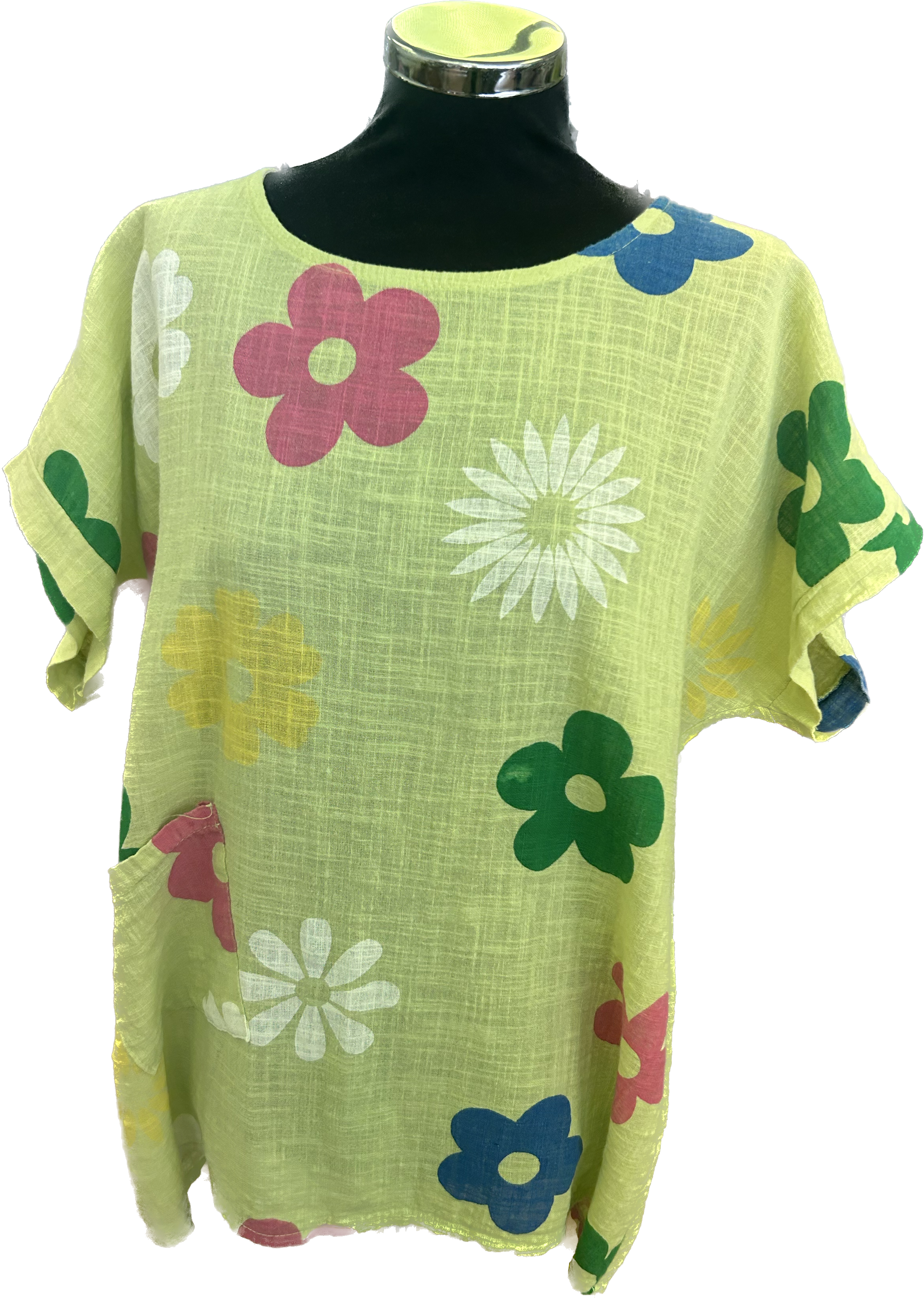 Lime Green Retro Floral Cotton Top (12-18)