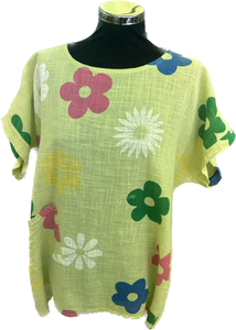 Lime Green Retro Floral Cotton Top (12-18)