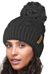 Thermal Fleece Lined Cable Knit Pom Pom Hat