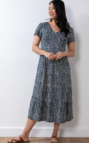 Spring Midi Dress - Navy Dash Print