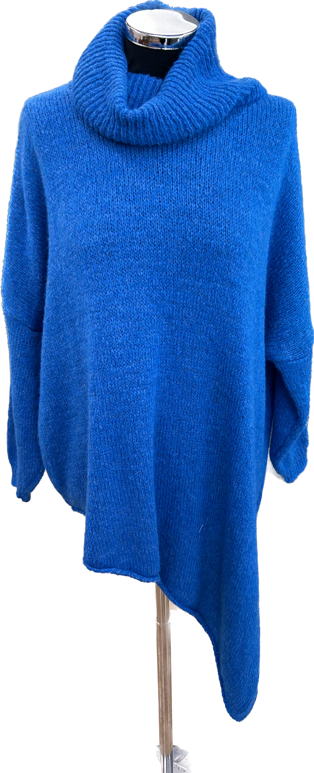 Royal Blue Asymmetric Cowl Neck Mega Soft Knit Jumper