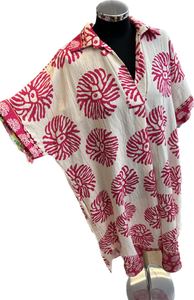 Relaxed Fit Coral V Neck Collared Elegant Dress (12-22)