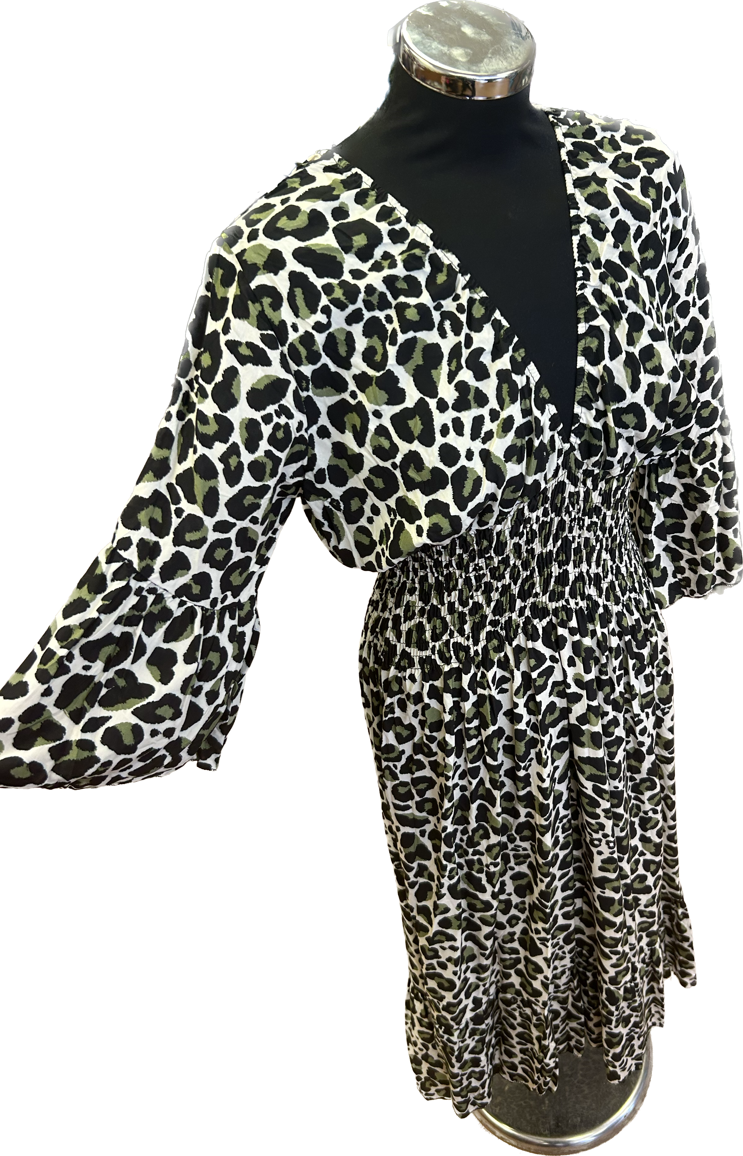 Leopard Print V Neck Shirred Maxi Dress (12-18)