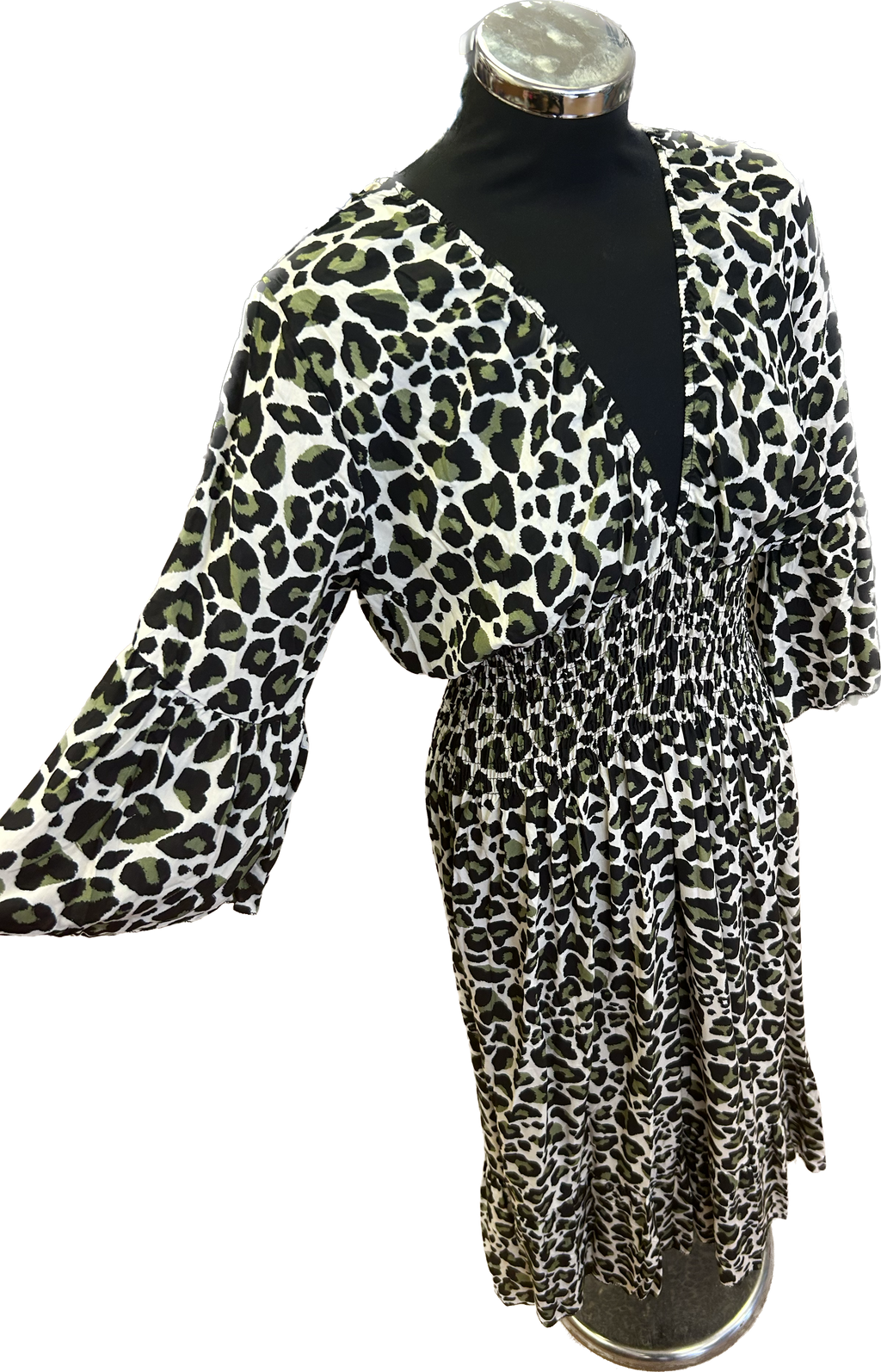 Leopard Print V Neck Shirred Maxi Dress (12-18)