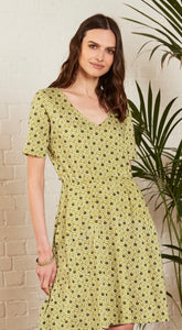 Cotton Jersey Fit & Flare V Neck Dress