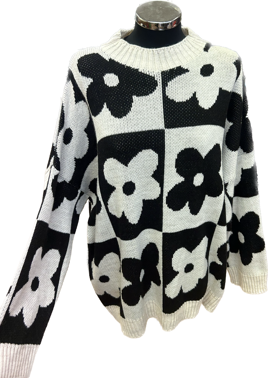 Plus Size Mono Flower Knit Relaxed Fit Jumper (14-22)