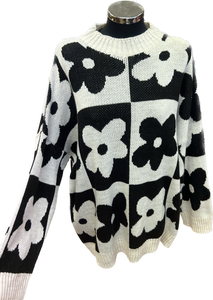 Plus Size Mono Flower Knit Relaxed Fit Jumper (14-22)