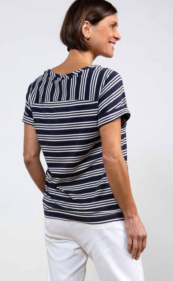 Castaway Cotton T-Shirt - Navy / Ecru Stripe