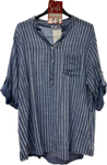 Stripe Cotton Shirt with Grandad Collar (12-16)