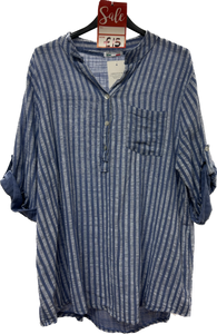 Stripe Cotton Shirt with Grandad Collar (12-16)