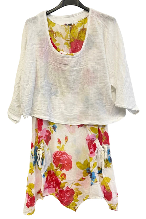 Two Piece Floral Cotton Tunic with Plain OverTop (12-18)