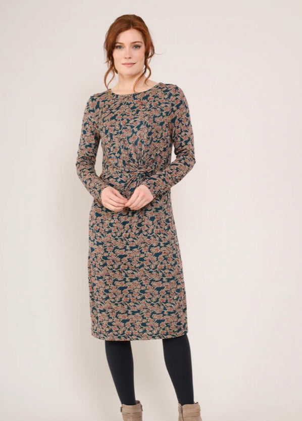 Twist Front Trailing Floral Jersey Dress