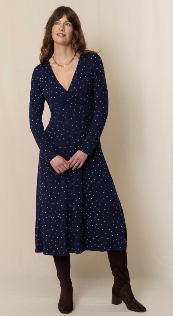 Rose Wrap Midi Dress - Navy