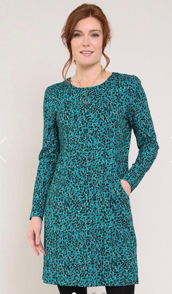 Dotty Pocket Tunic Dress Organic Cotton - Topaz