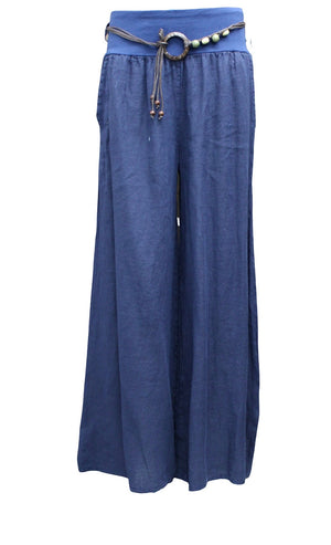 Linen Wide Leg Trousers With Belt