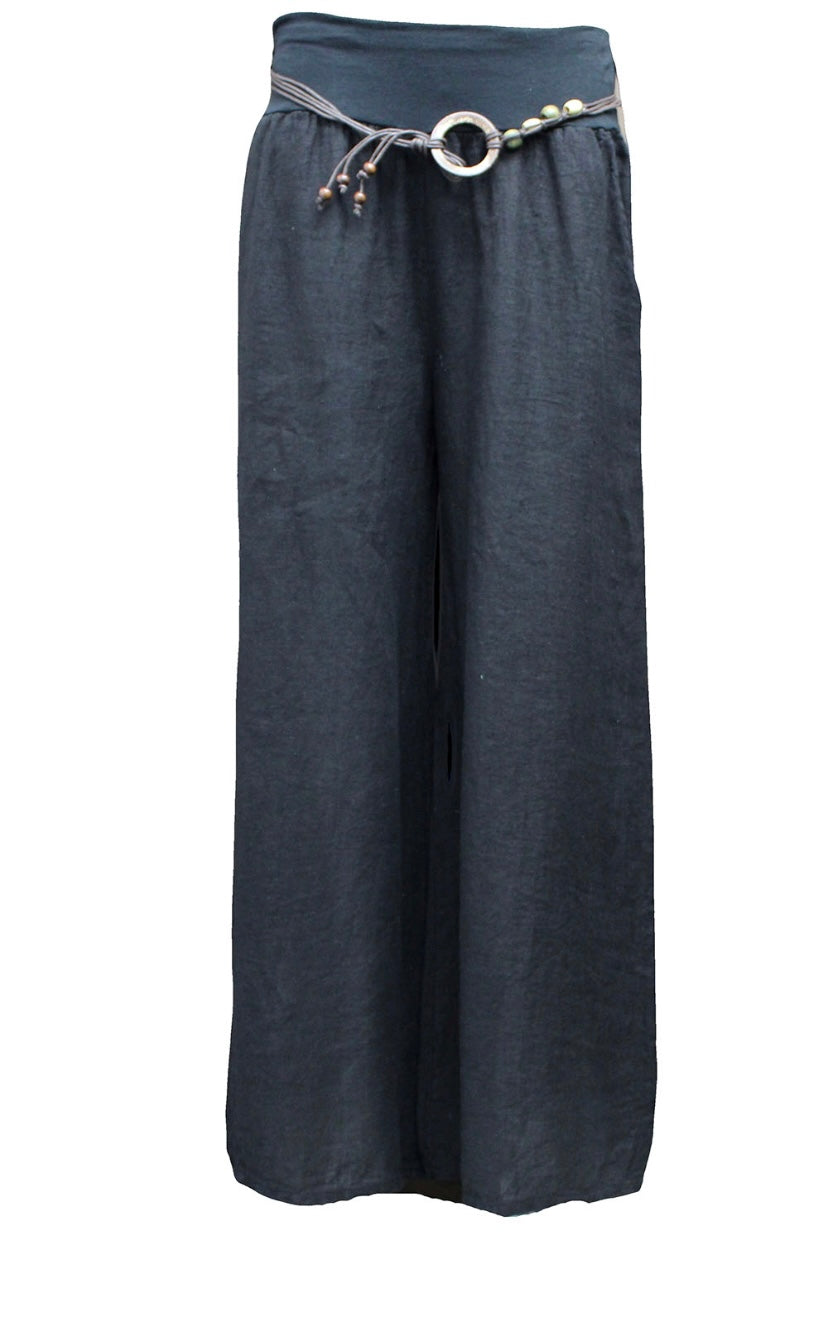 Linen Wide Leg Trousers With Belt