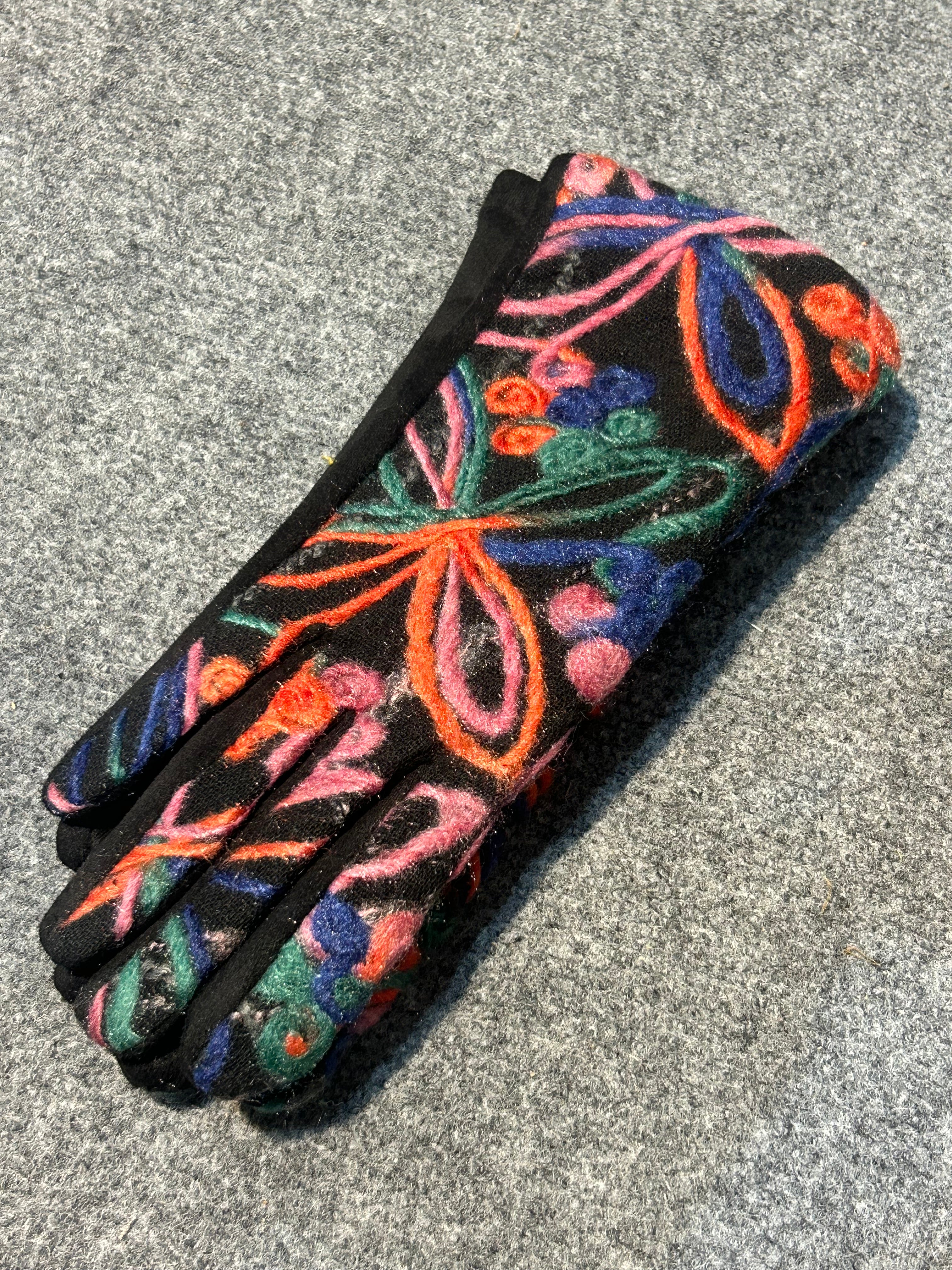 Abstract Floral Design Needle Felted Gloves