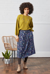 Printed Twill Midi Skirt