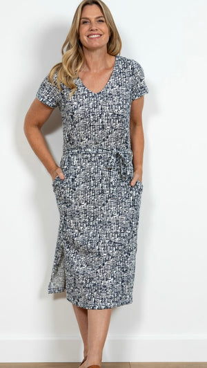 Cotton Weekend Dress - Navy Dapple Print