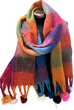 Bold Check Chunky Scarf with Pom Poms