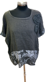 Grey Linen Top with Flower Detail (12-16)