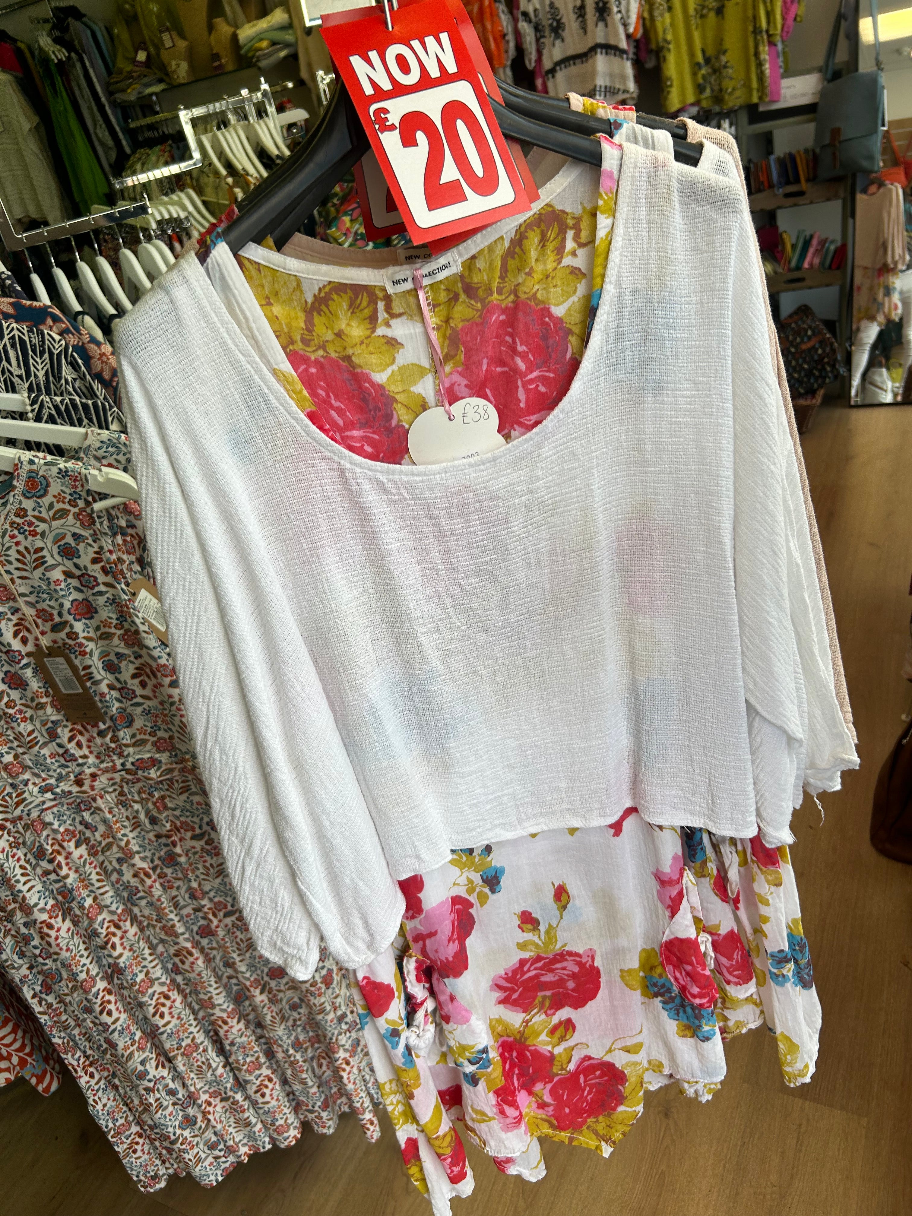 Two Piece Floral Cotton Tunic with Plain OverTop (12-18)