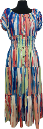 Super Flattering Multi Colour Maxi Dress with Button Detail (10-18)