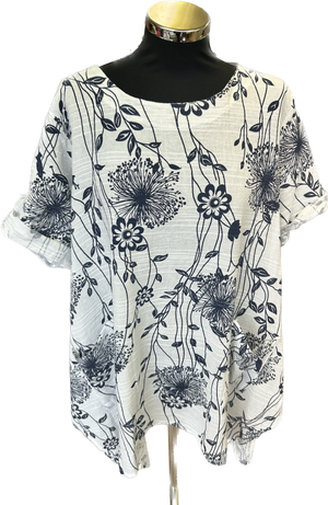 Dandelion Print Longline Tunic Top with Dipped Hem (14-20)